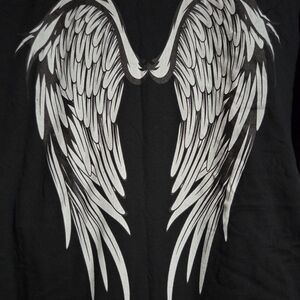 Black T-Shirt with White Angel Wings Design On Back